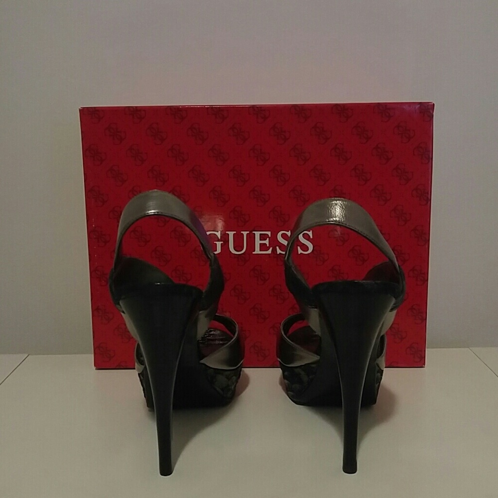 GUESS Pewter & Black Faux Snakeskin Heels - Picture 2 of 7